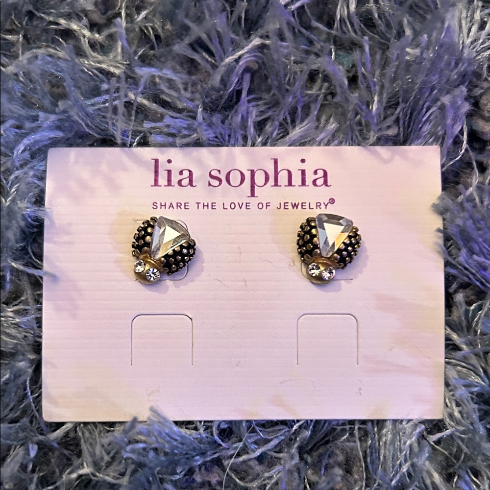 Lia Sophia Black and Gold Stud Ladybug Earrings
